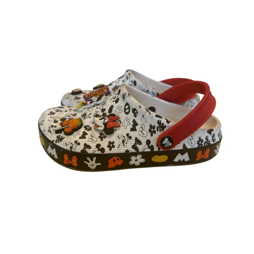 Disney Crocs Mickey Mouse Halloween Platform Clogs White Red Jibbitz Charm Sz 4